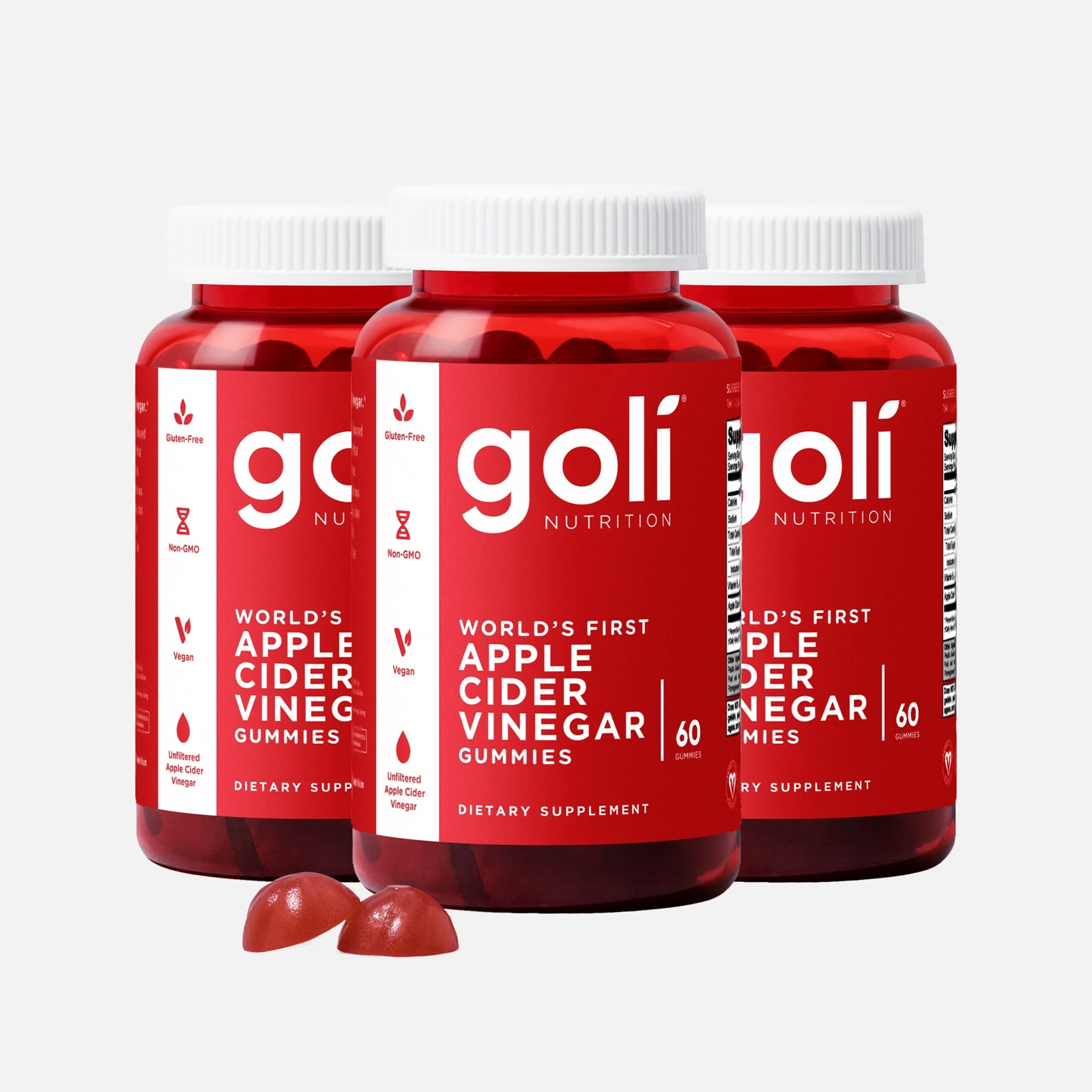 Zestaw trzech butelek Goli Apple Cider Vinegar Gummies