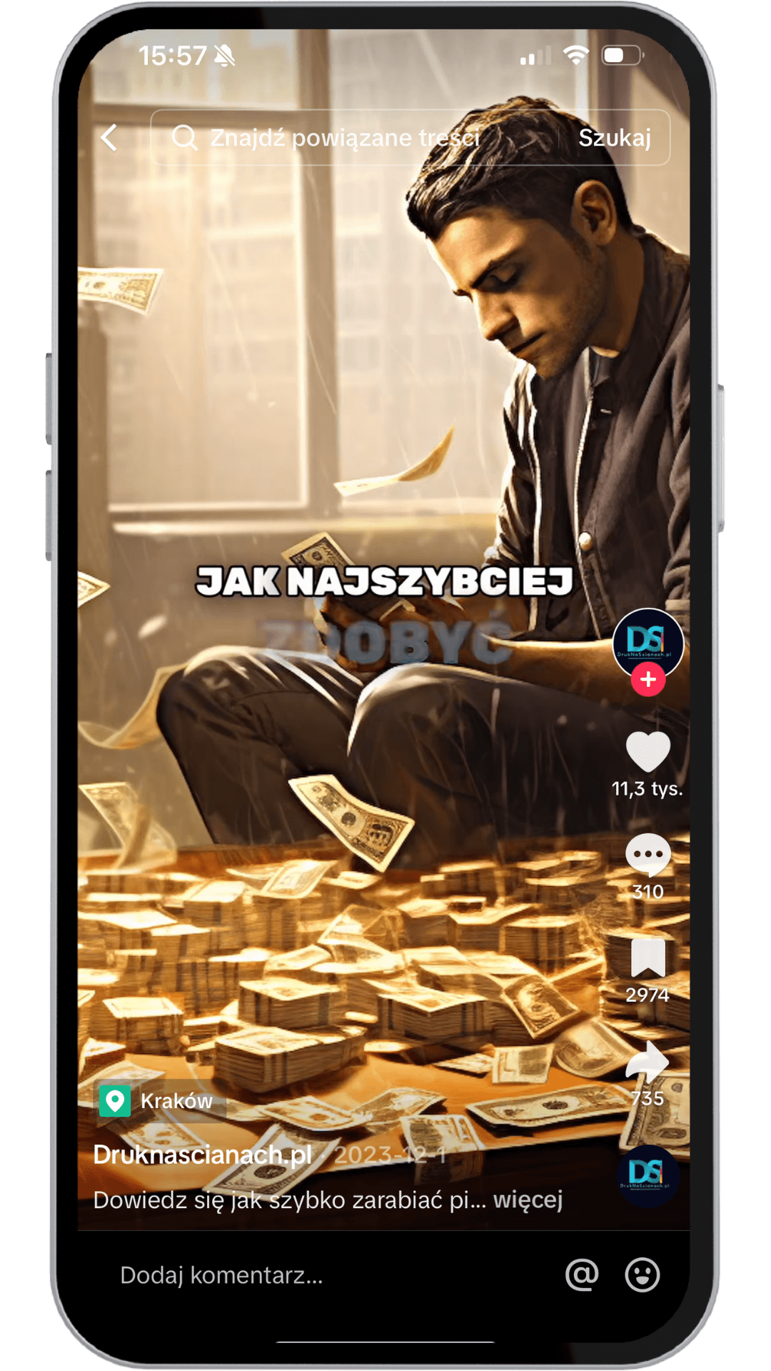 Screen publikacji Druk na Ścianach na TikToku z widocznymi reakcjami odbiorców