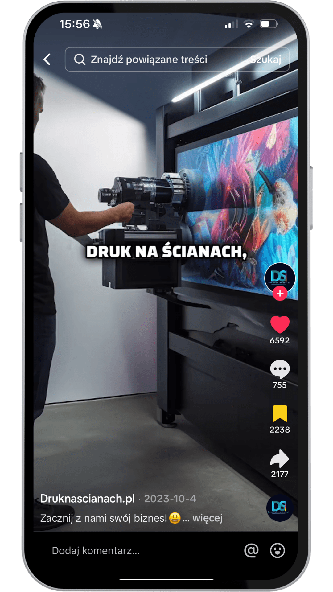 Screen filmu Druk na Ścianach z liczbą polubień, komentarzy, zapisów i udostępnień